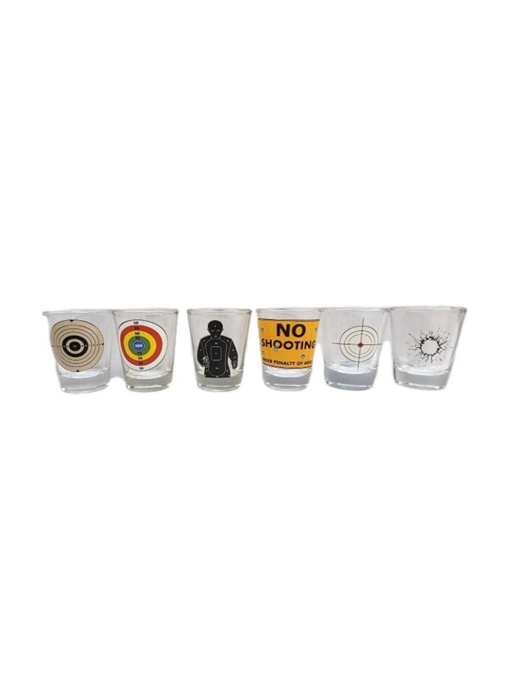 Shot Glasses 6 Piece Shot Glass Set of Targets and Bullet Holes New in Box - Picture 2 of 6